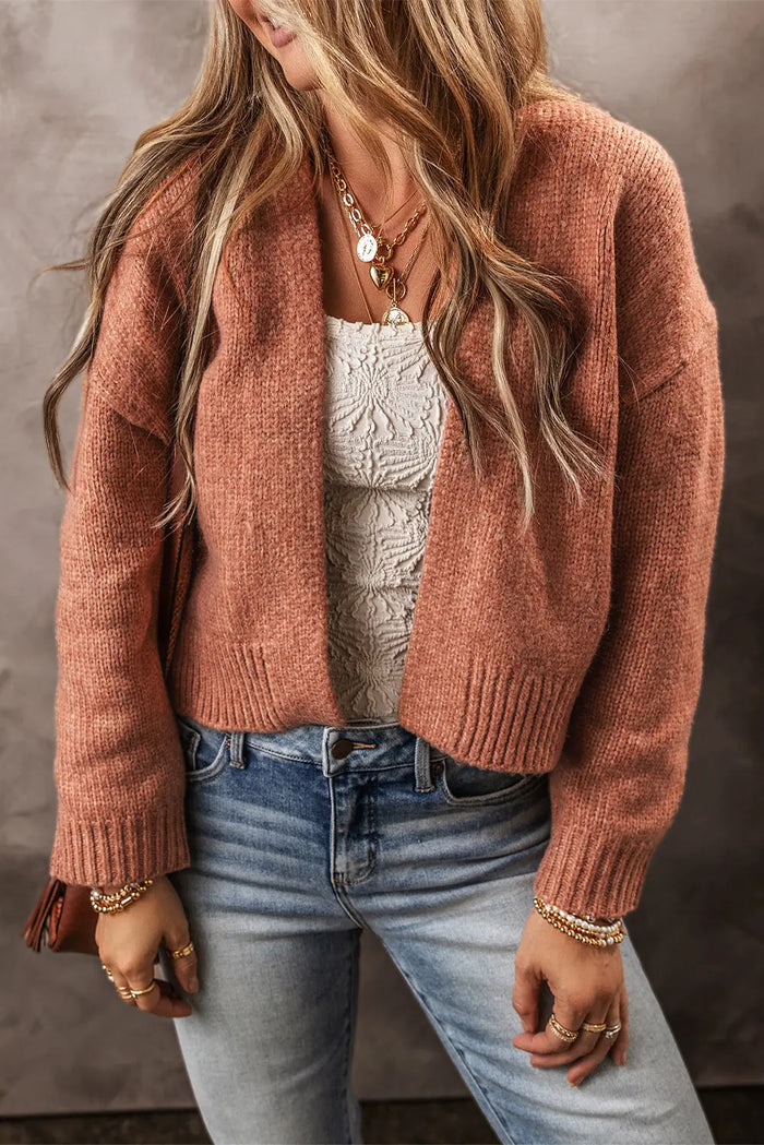 Shop Light French Beige Drop Shoulder Open Front Cropped Cardigan at eAura