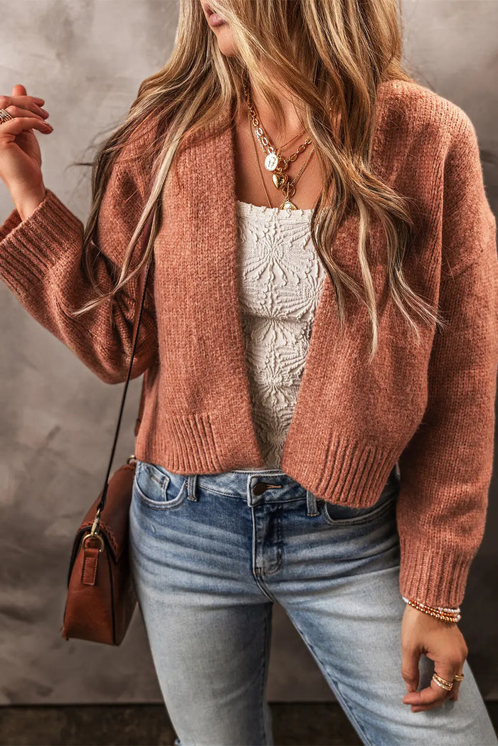 Shop Light French Beige Drop Shoulder Open Front Cropped Cardigan at eAura