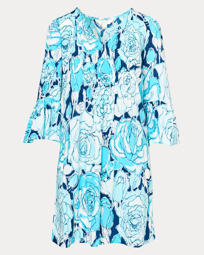 Blue floral dress on a white background