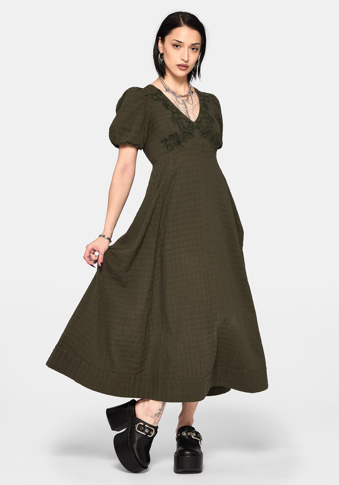 Limos Dobby Check Embroidered Midaxi Dress