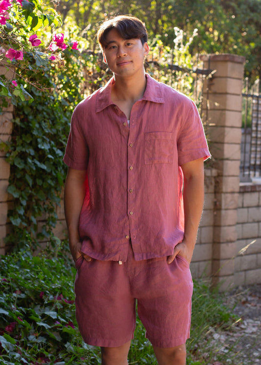 Front view of Linen Short on model