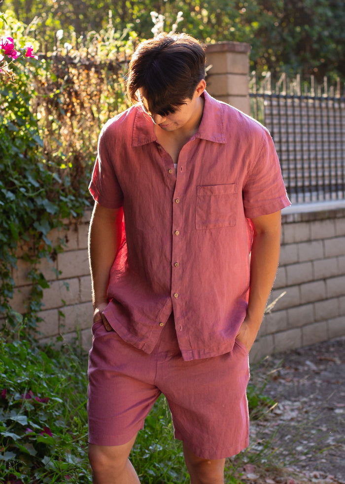 Side view of Linen Short on model