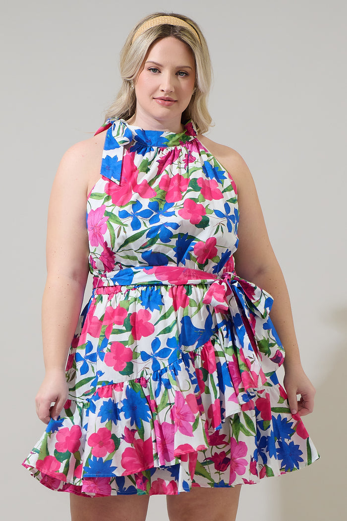 Liran Floral Melis Halter Mini Dress Curve