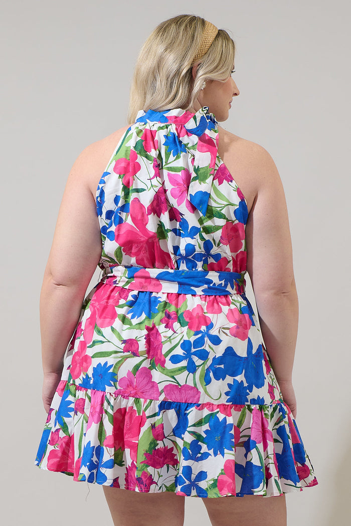 Liran Floral Melis Halter Mini Dress Curve