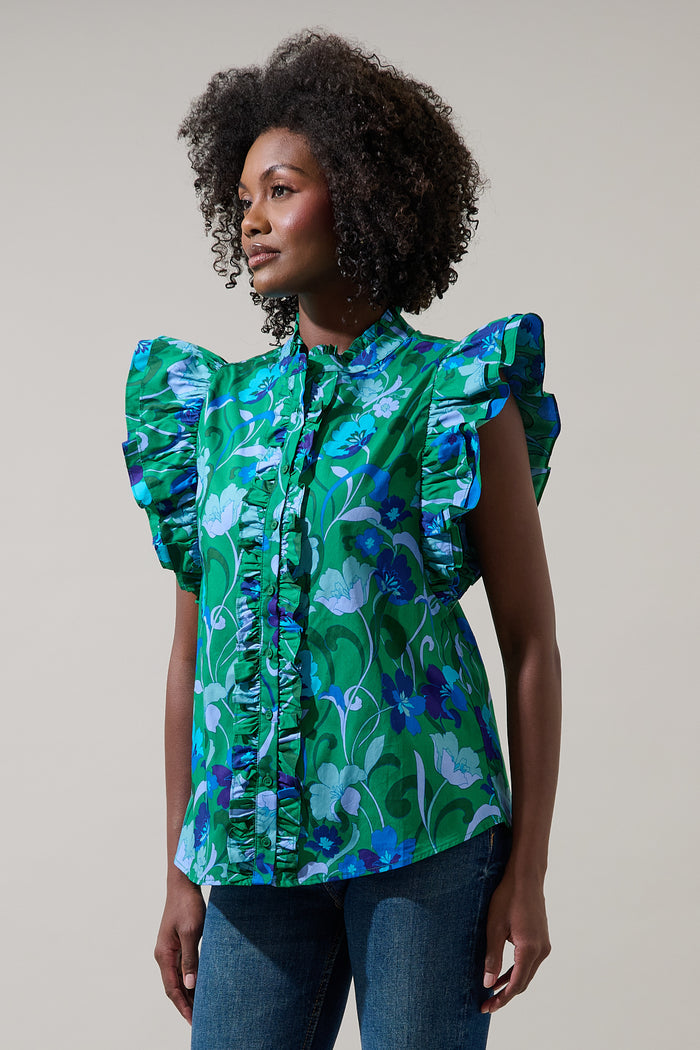 Lomeli Floral Sleeveless Ruffle Top