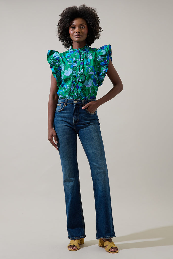 Lomeli Floral Sleeveless Ruffle Top