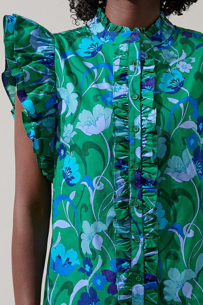 Lomeli Floral Sleeveless Ruffle Top