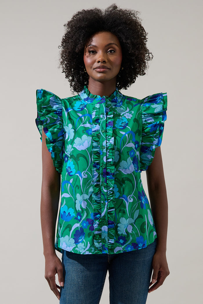 Lomeli Floral Sleeveless Ruffle Top