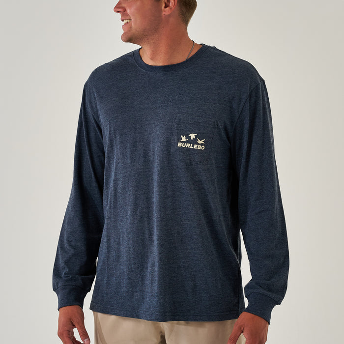 Long Sleeve Tee - BURLEBO Shotgun - Heather Navy