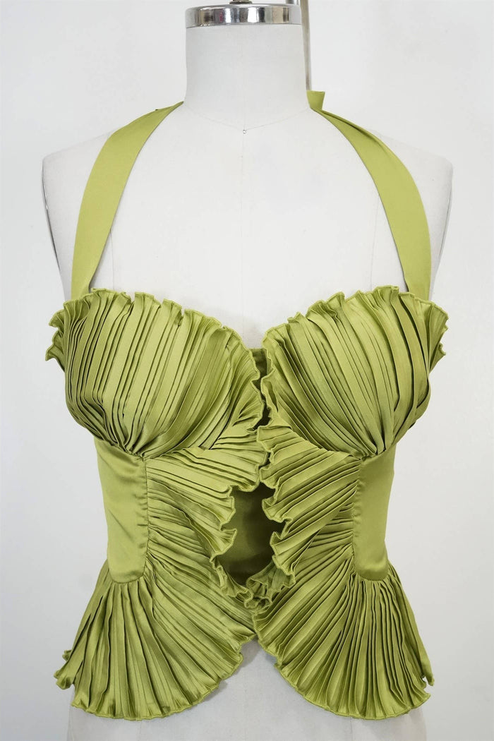Style the Luxxel Olive Pleated Corset Top exclusively at Born To Glam