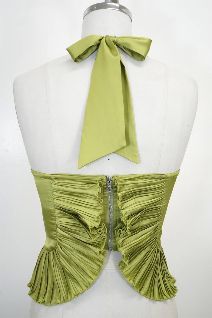 Style the Luxxel Olive Pleated Corset Top exclusively at Born To Glam