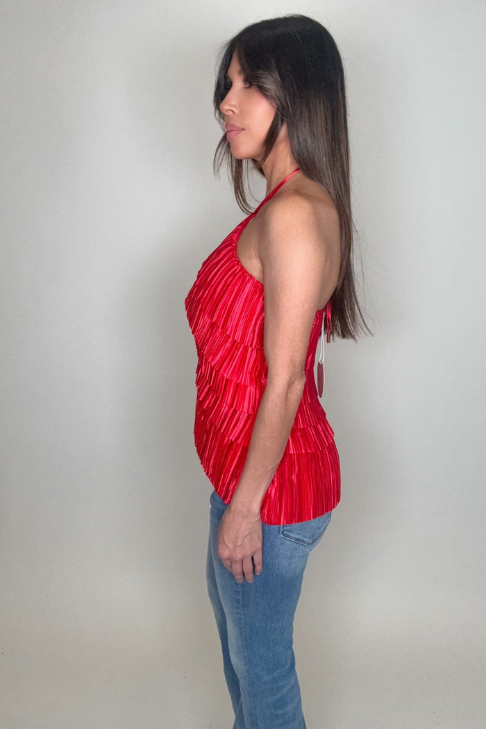 Style the Luxxel Pleated Layers Halter Top exclusively at Born To Glam