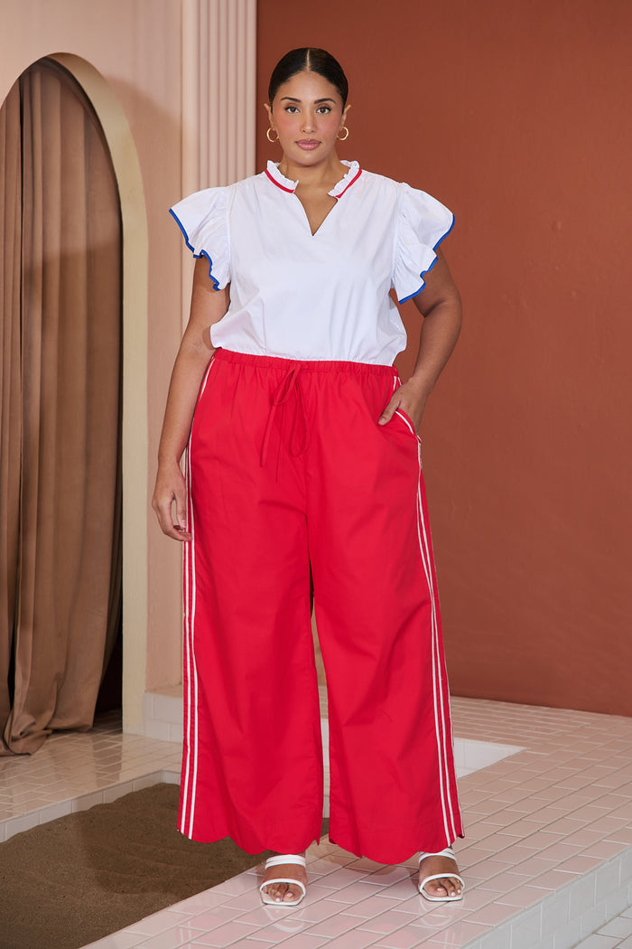 Lyn Contrast Piping Ruffle Top Curve