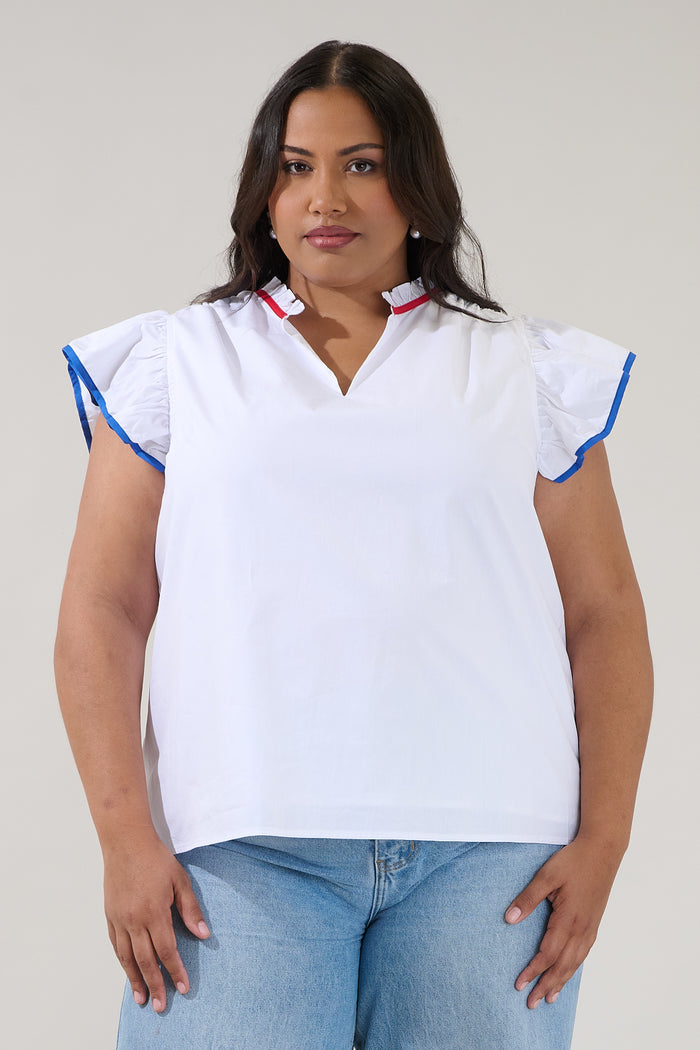 Lyn Contrast Piping Ruffle Top Curve