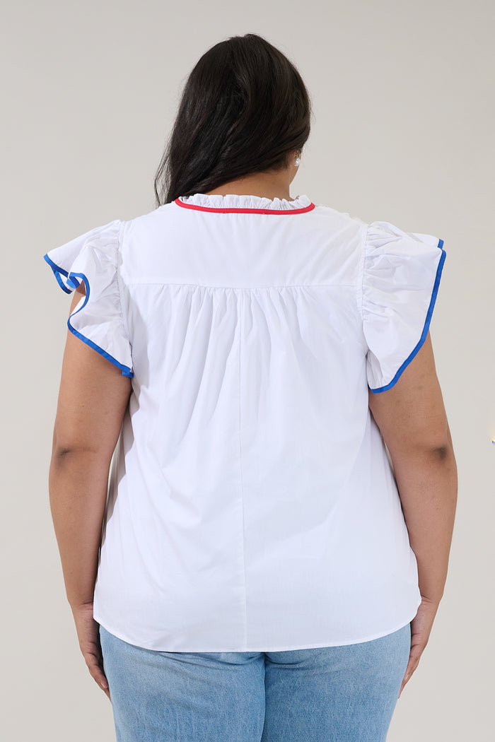 Lyn Contrast Piping Ruffle Top Curve