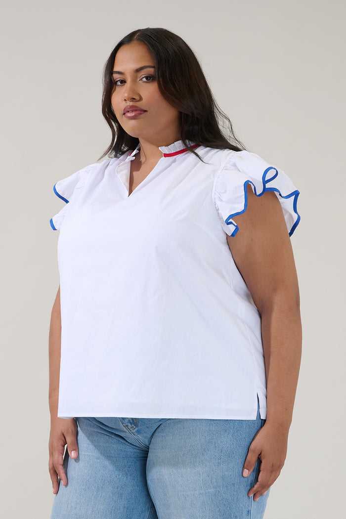 Lyn Contrast Piping Ruffle Top Curve