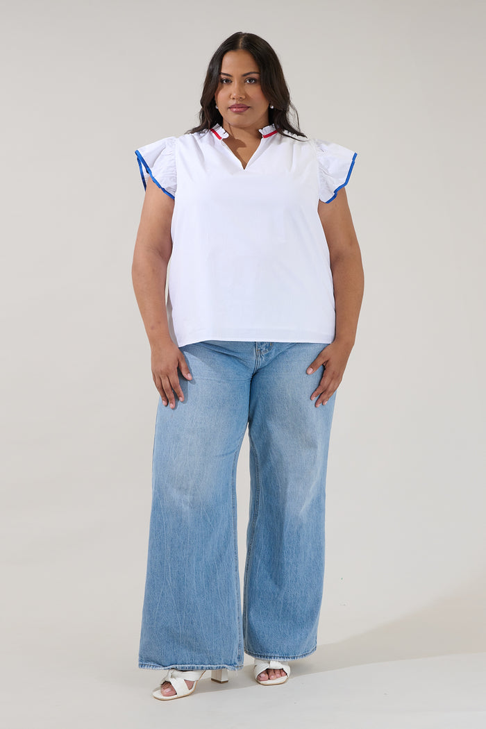 Lyn Contrast Piping Ruffle Top Curve