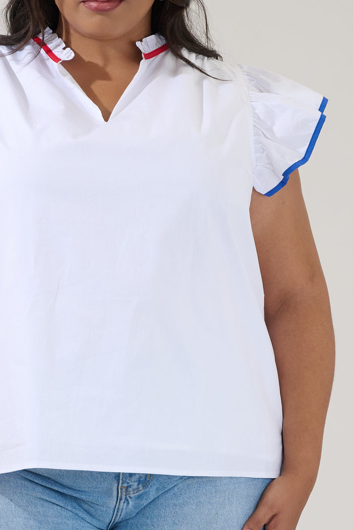 Lyn Contrast Piping Ruffle Top Curve