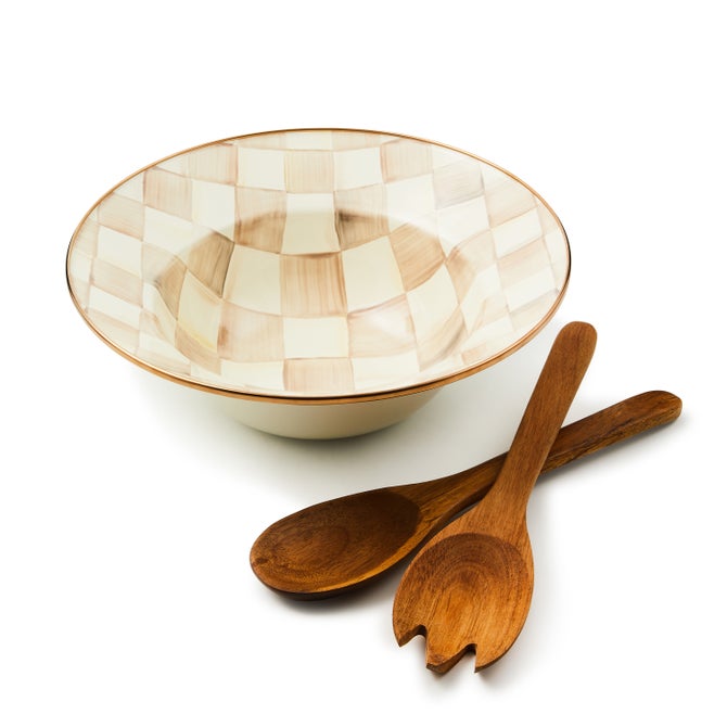Mackenzie Childs Salad Serving Set Mocha Check