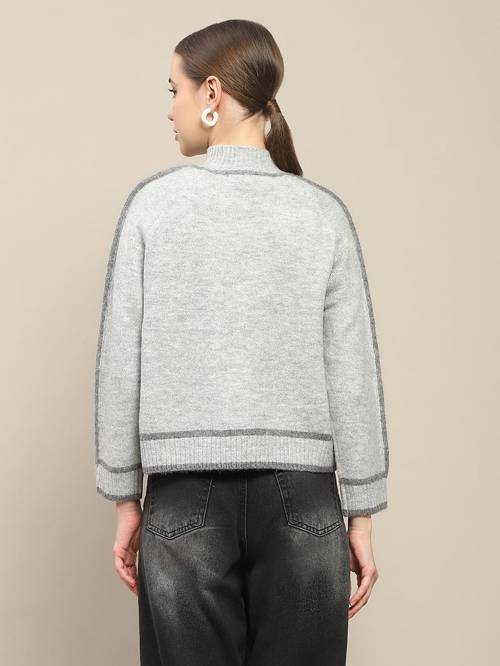 Madame Contrast Trimming Grey Sweater