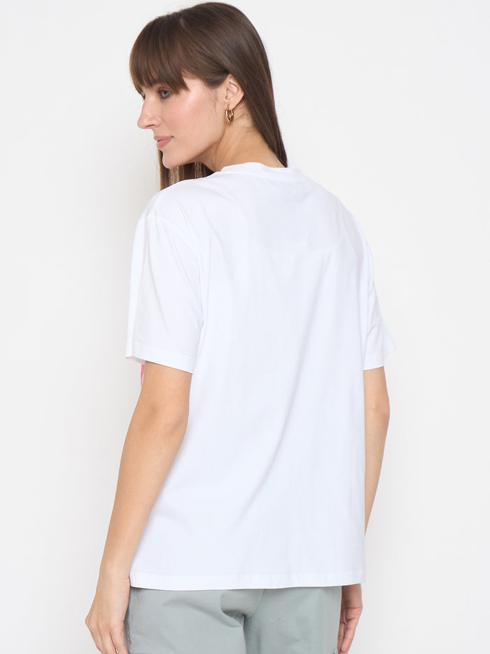 Madame Handwork Detail with Graphic Print White T-shirt