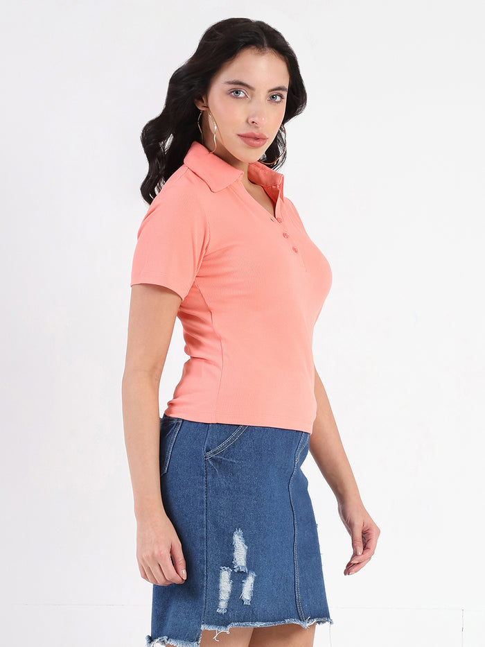 Madame  Solid Carrot Polo Pique T-shirt