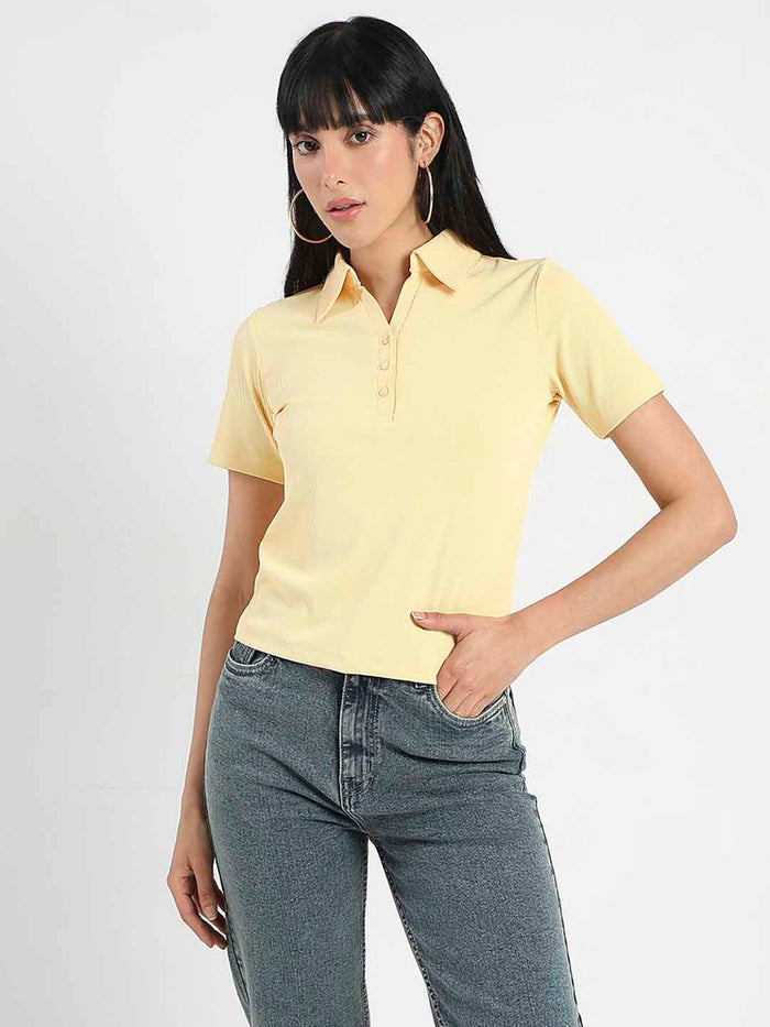 Madame Solid Yellow Polo Pique T-Shirt
