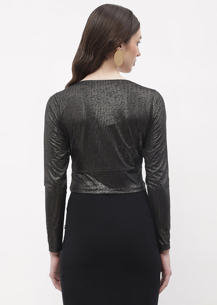 Madame Sweetheart Neck Black Shimmery Crop Top