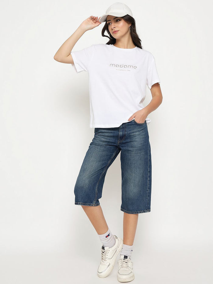 Madame Tyopgraphy Print White Cotton T-shirt