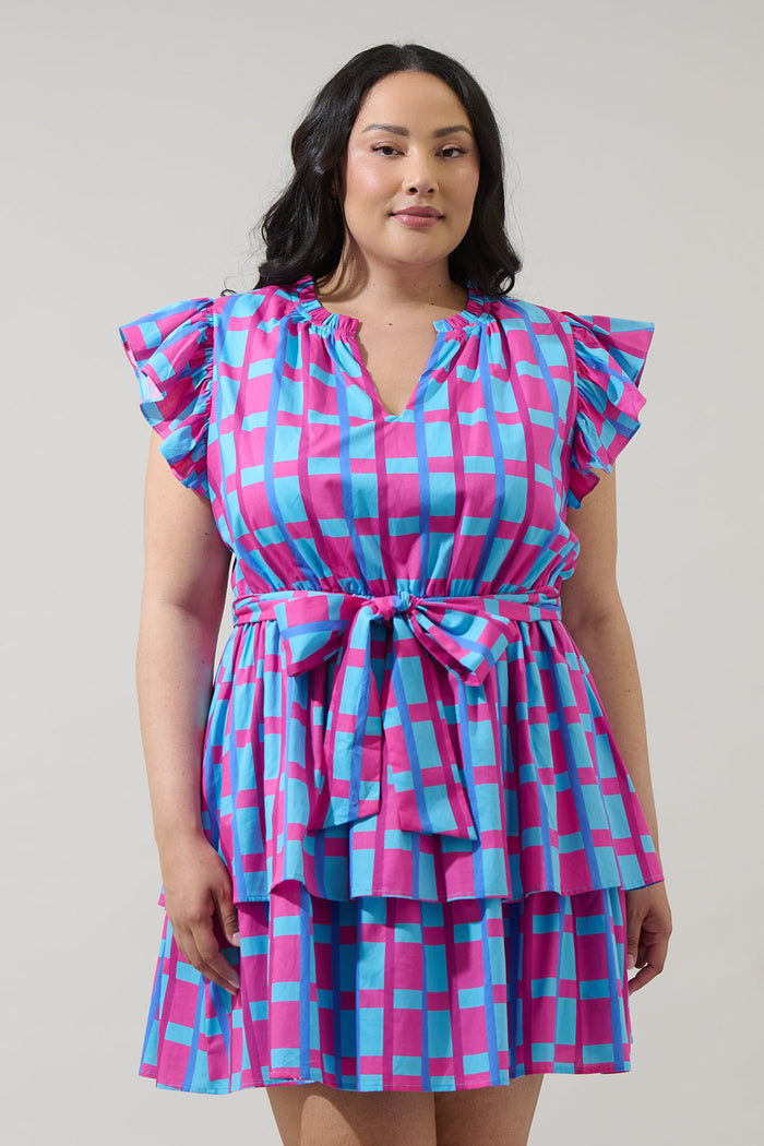 Marvy Checker Emie Ruffle Mini Dress Curve