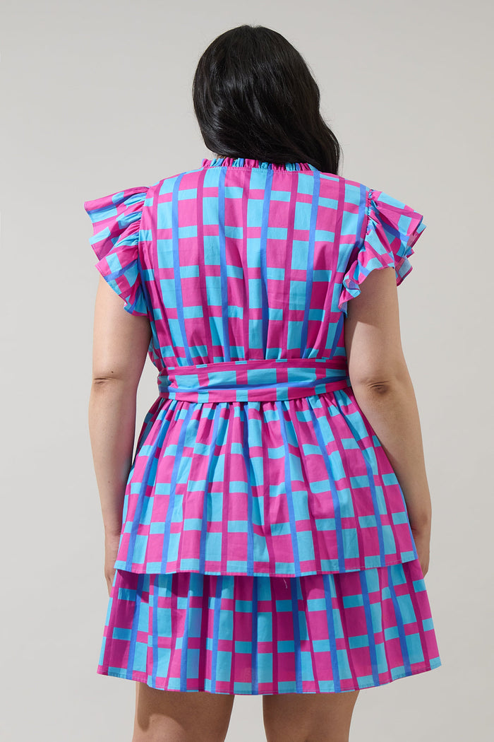 Marvy Checker Emie Ruffle Mini Dress Curve