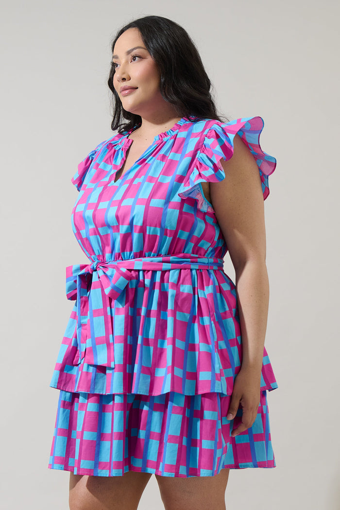 Marvy Checker Emie Ruffle Mini Dress Curve