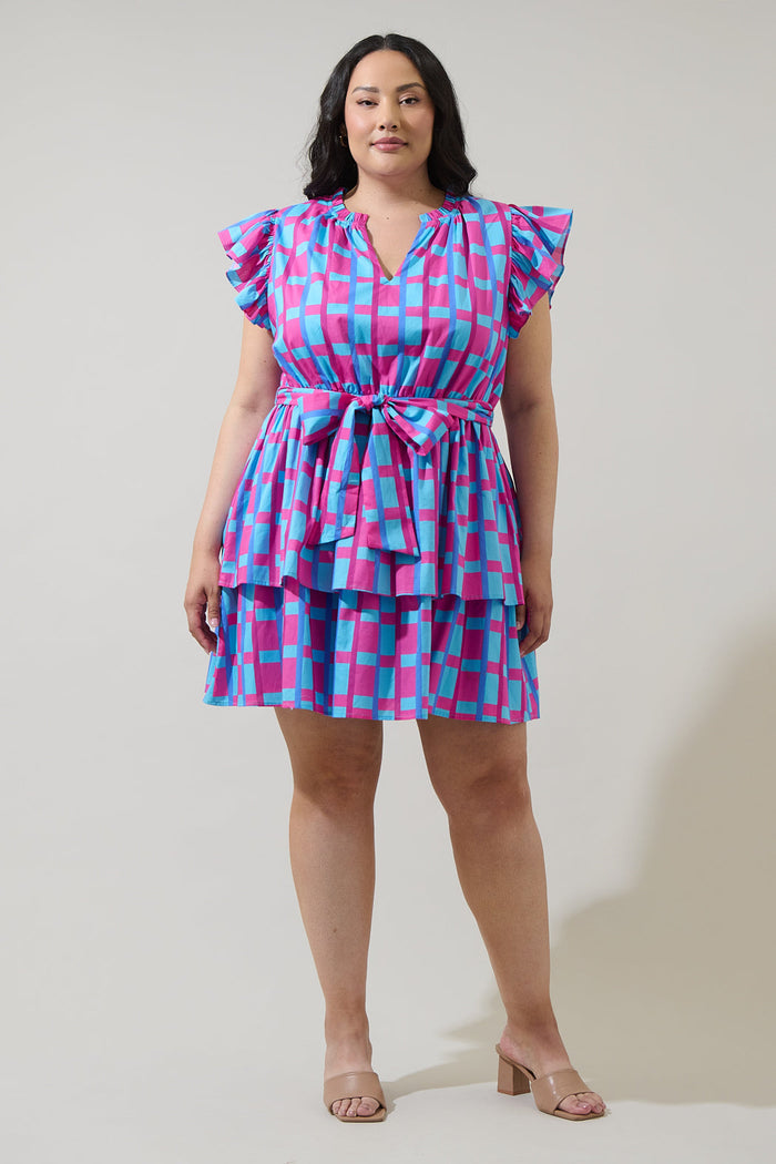 Marvy Checker Emie Ruffle Mini Dress Curve