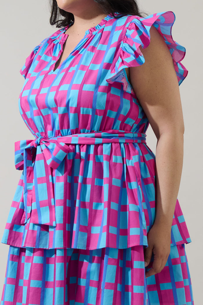 Marvy Checker Emie Ruffle Mini Dress Curve