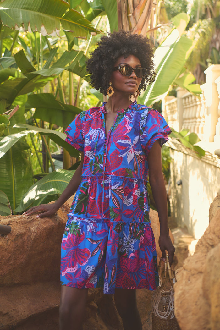 Mela Tropics Empire Tiered Mini Dress