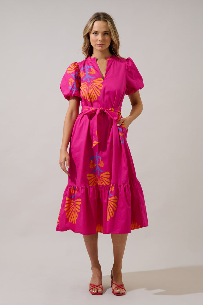 Melian Puff Sleeve Midi Dress Krane Geo