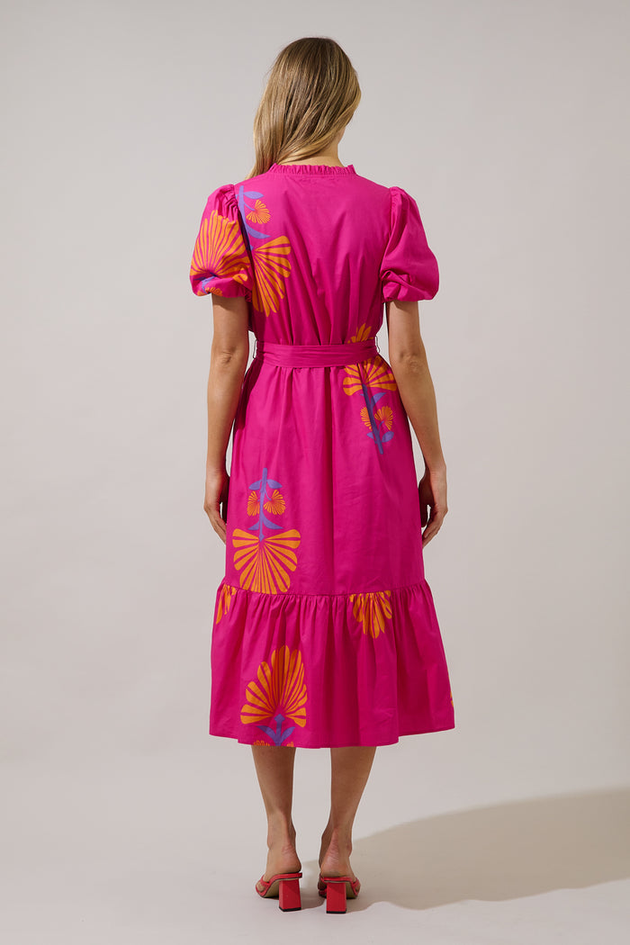 Melian Puff Sleeve Midi Dress Krane Geo