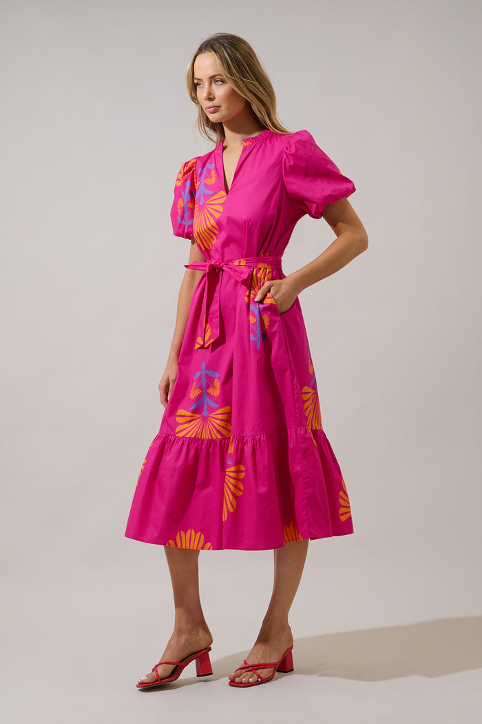 Melian Puff Sleeve Midi Dress Krane Geo