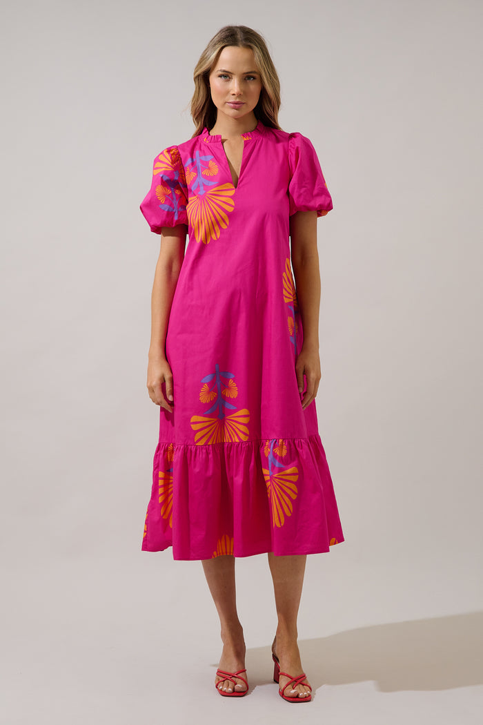 Melian Puff Sleeve Midi Dress Krane Geo