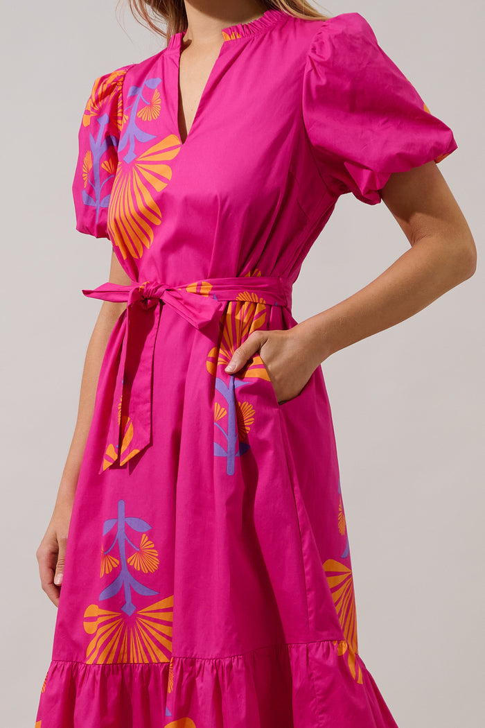 Melian Puff Sleeve Midi Dress Krane Geo