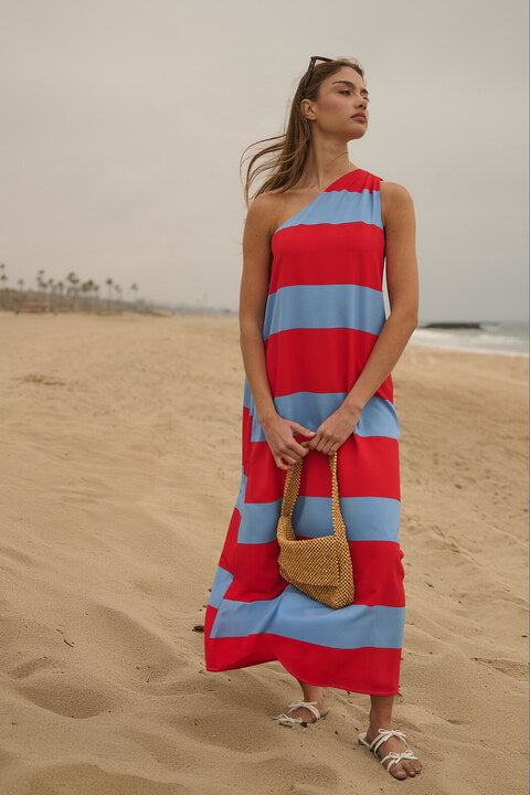Melina One Shoulder Maxi Dress Stripe