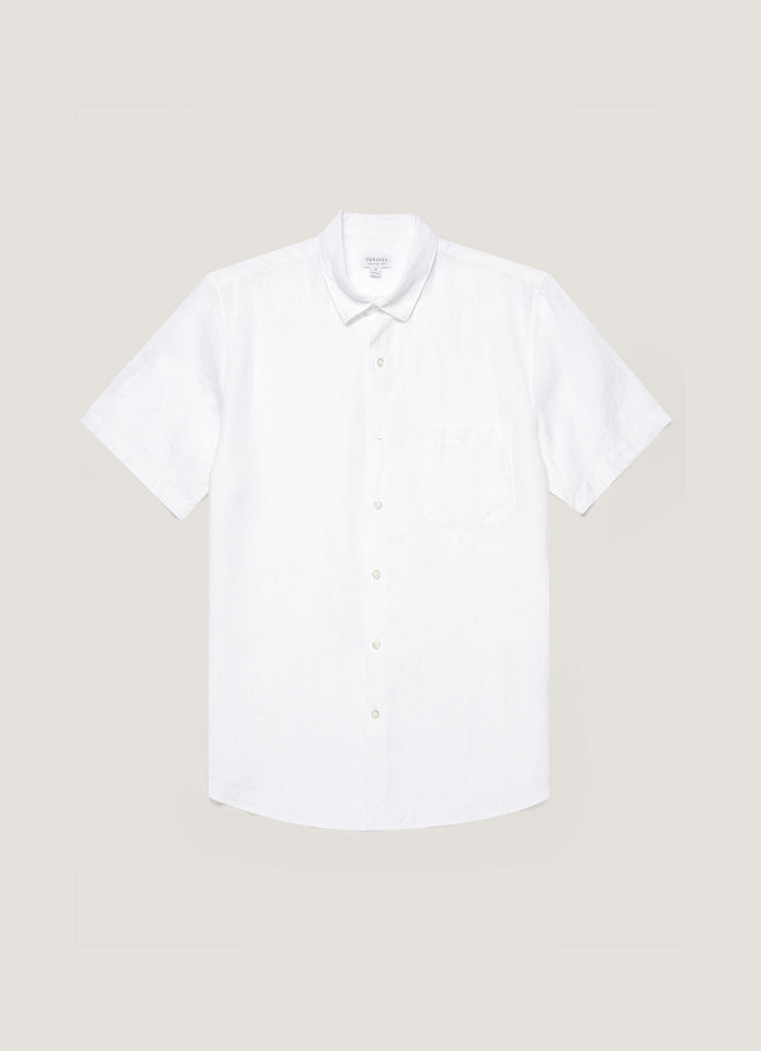 Men's Short Sleeve Linen Shirt in White