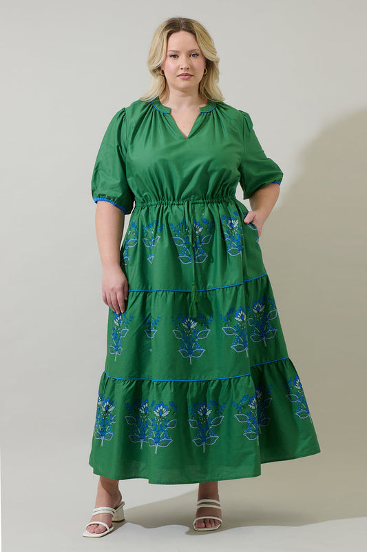Meridy Floral Vonie Tiered Midi Dress Curve