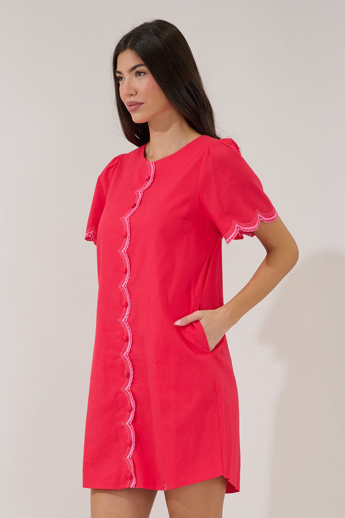Meylar Scallop Button Up Mini Dress