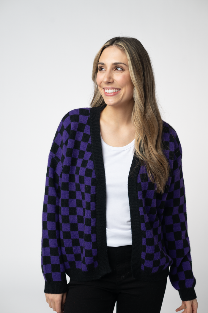 Micro Checkered Cardigan - Black and Purple by Michelle Mae