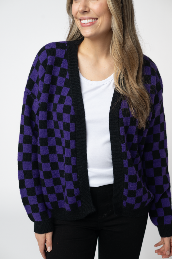 Micro Checkered Cardigan - Black and Purple by Michelle Mae