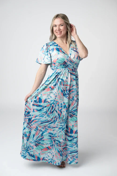 Millie Maxi Dress - Abstract Aqua Breeze by Michelle Mae