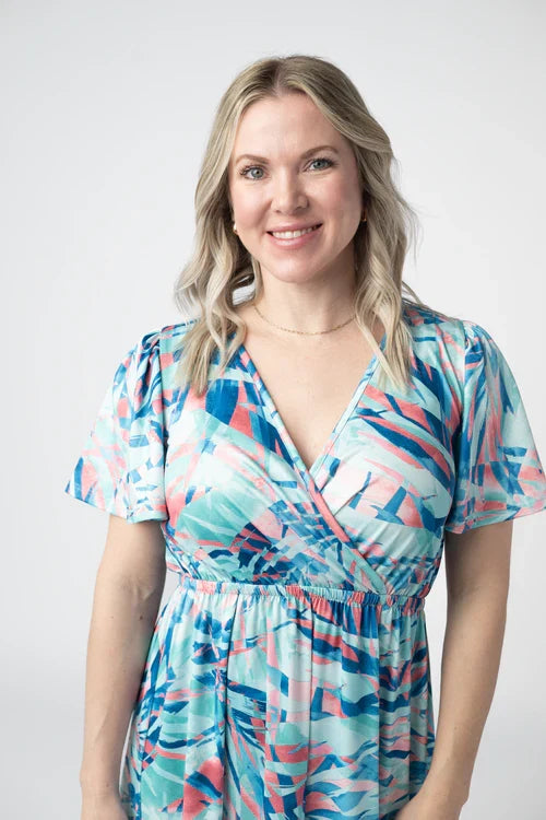 Millie Maxi Dress - Abstract Aqua Breeze by Michelle Mae