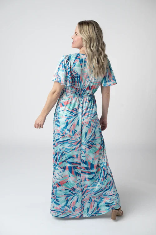 Millie Maxi Dress - Abstract Aqua Breeze by Michelle Mae