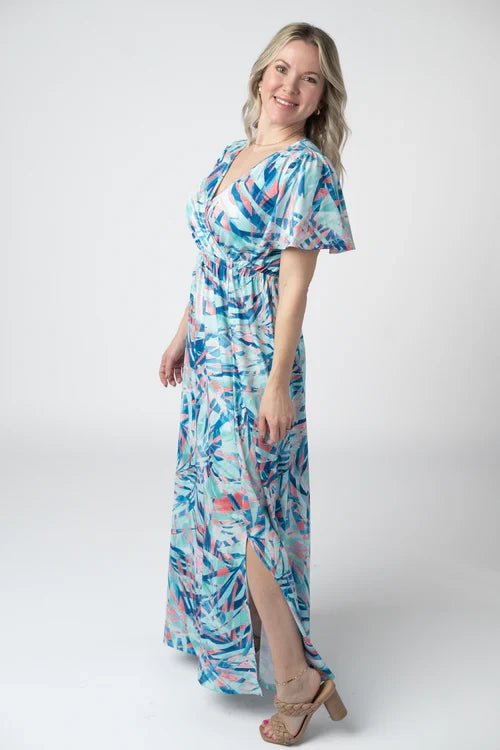Millie Maxi Dress - Abstract Aqua Breeze by Michelle Mae